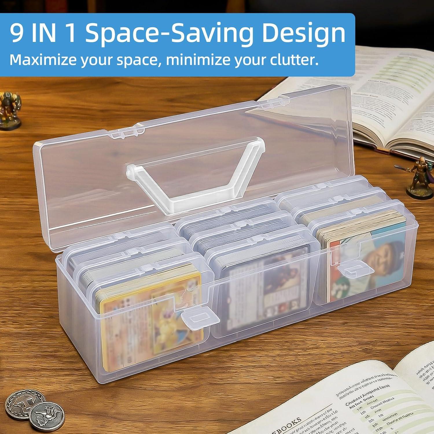 Trading Card Storage Box with 9 Individual Card Cases, Large Capacity Card Game