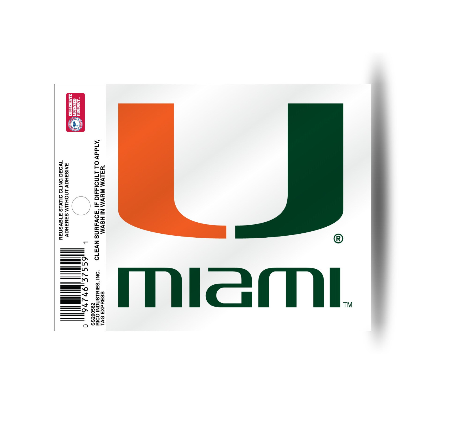Miami Hurricanes Static Cling Sticker NEW!! Window or Car! NCAA The U 3×4 Inches
