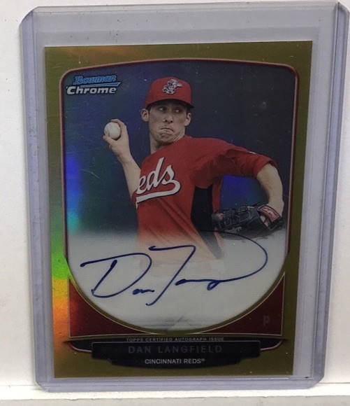 2013 BOWMAN CHROME CERTIFIED AUTOGRAPH DAN LANGFIELD 13/50 BCA-DL REDS
