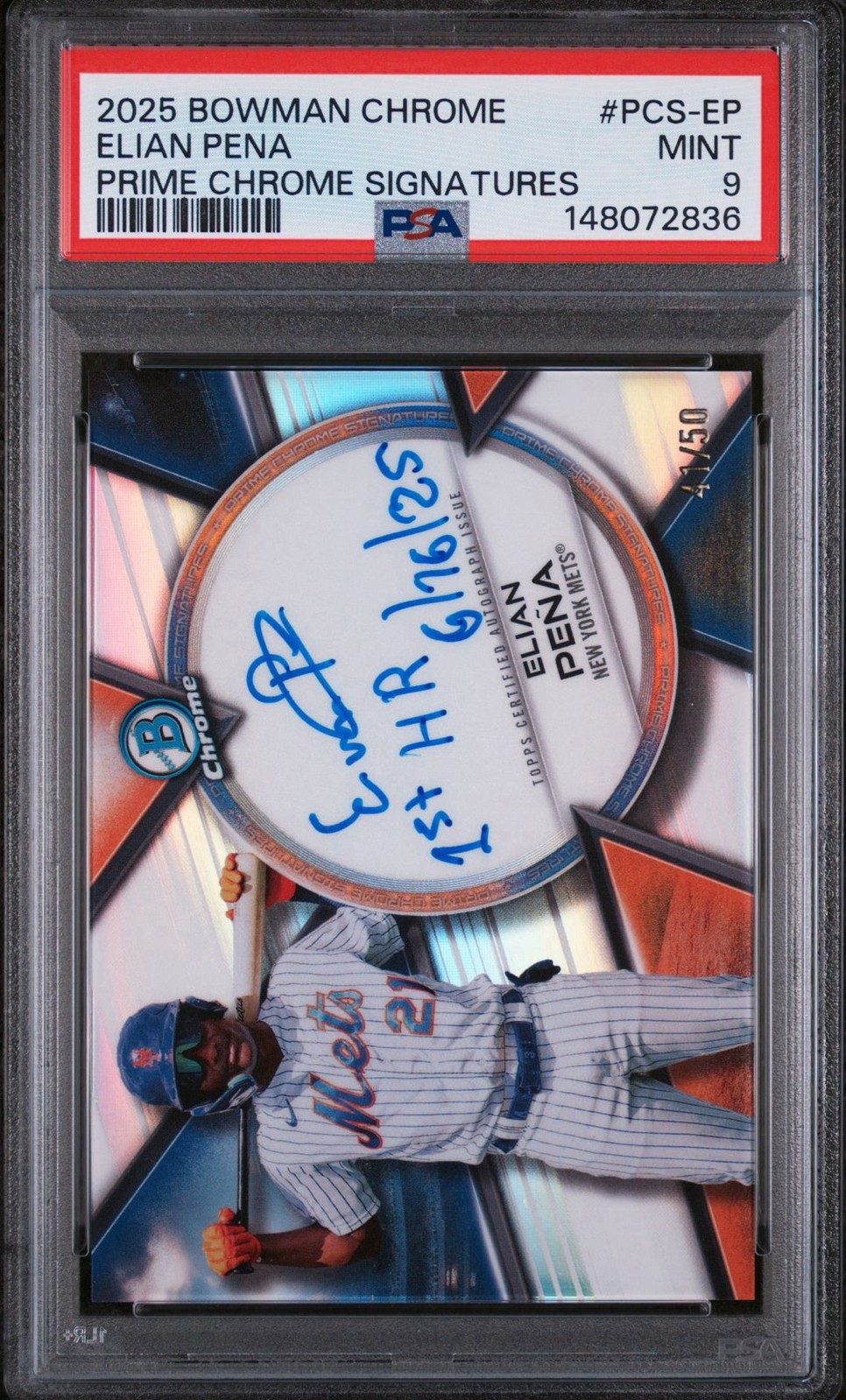 2025 Bowman Chrome – Elian Pena Prime Chrome Signatures /50 #PCS-EP PSA 9