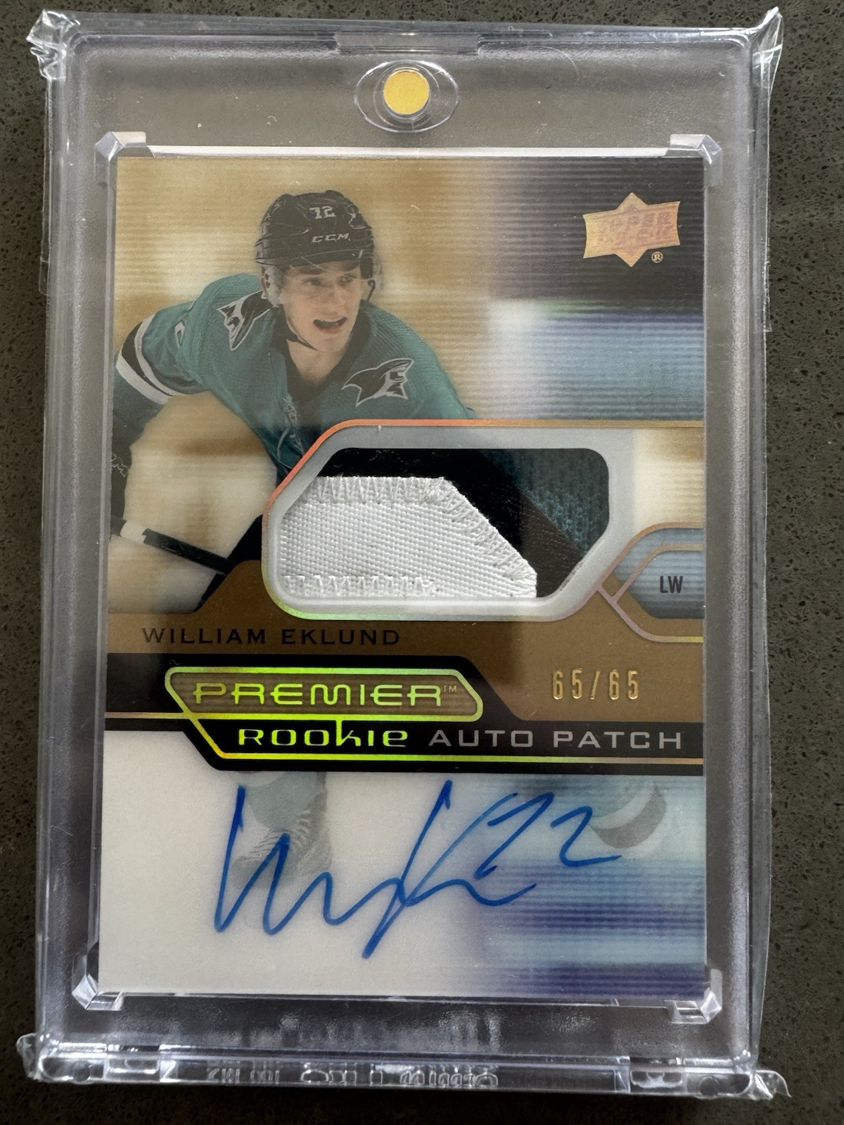 2021 UPPER DECK PREMIER WILLIAM EKLUND ACETATE ROOKIE AUTO PATCH GOLD RC /65