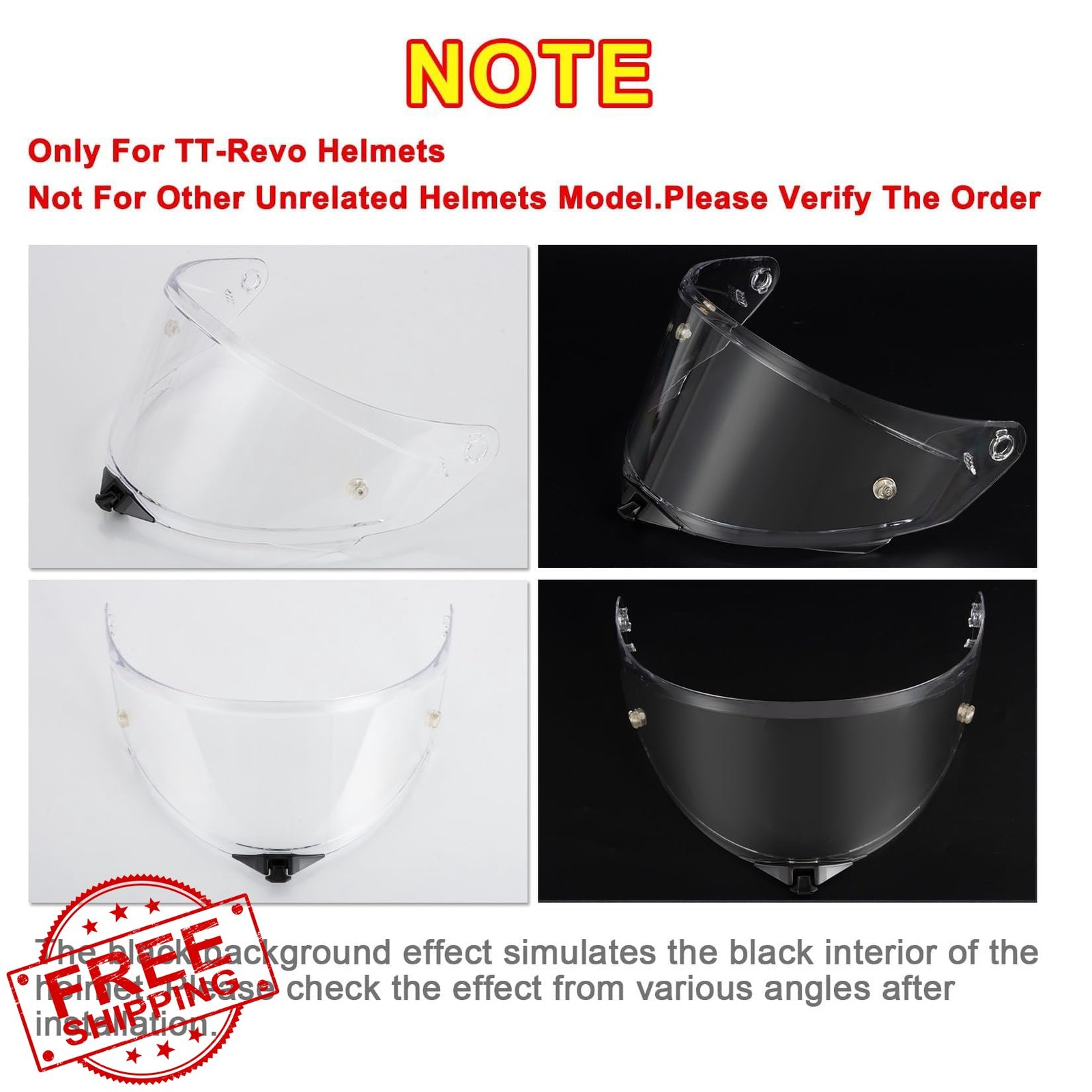 TT-Revo Helmet Visor Face Shield Tinted Replacement Transparent