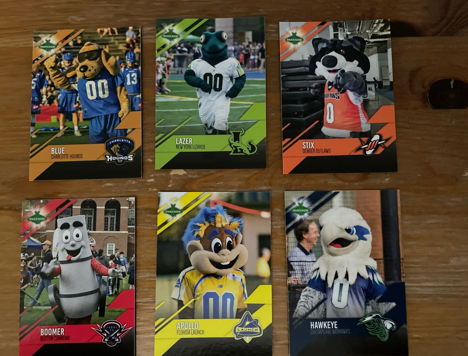 MLL Lacrosse League Mascots -6 Card Set. All Different. Great Condition