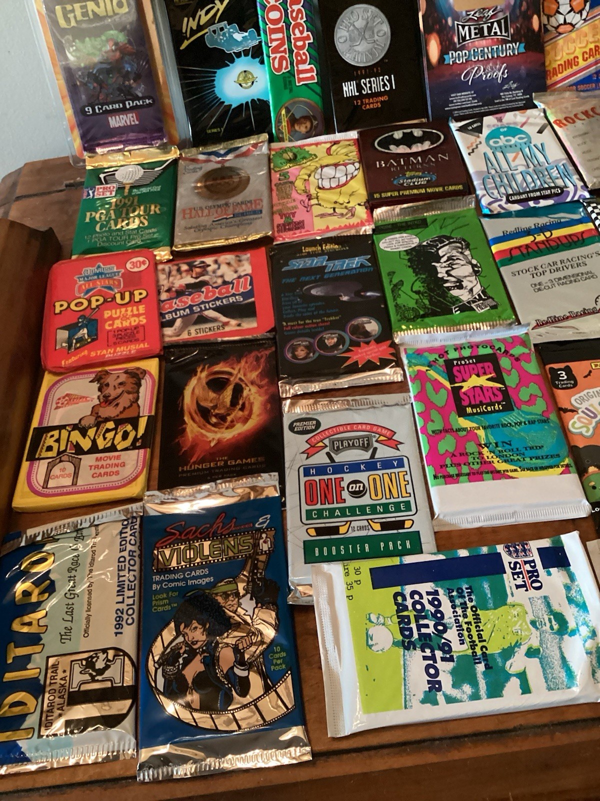 Lot of 50 Diff Random Unopened Packs Sport & Non Sport with 1 LEAF METAL proof