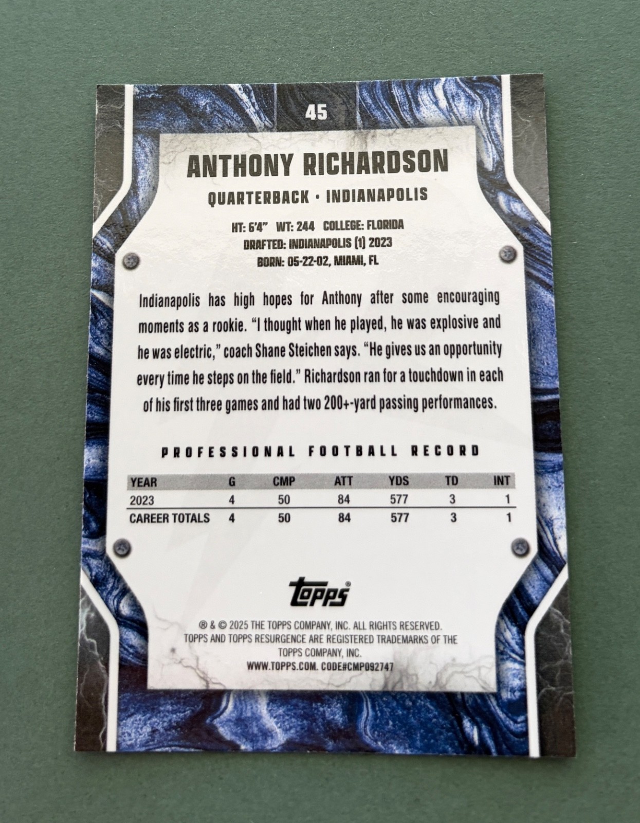 2024 Topps Resurgence Anthony Richardson #45 Indianapolis Colts