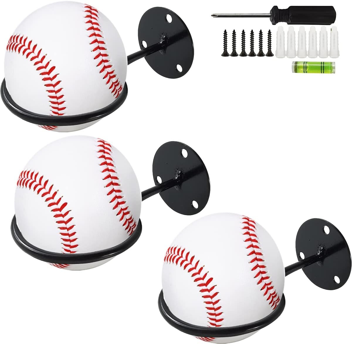 3PCS Baseball Display Memorabilia Holder Heavy-Duty Wall Mount Rack for Collecti
