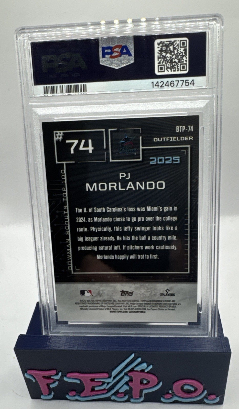 2025 Bowman Scouts Top 100 Red Refractor Marlins PJ Morlando 1/5 PSA 9