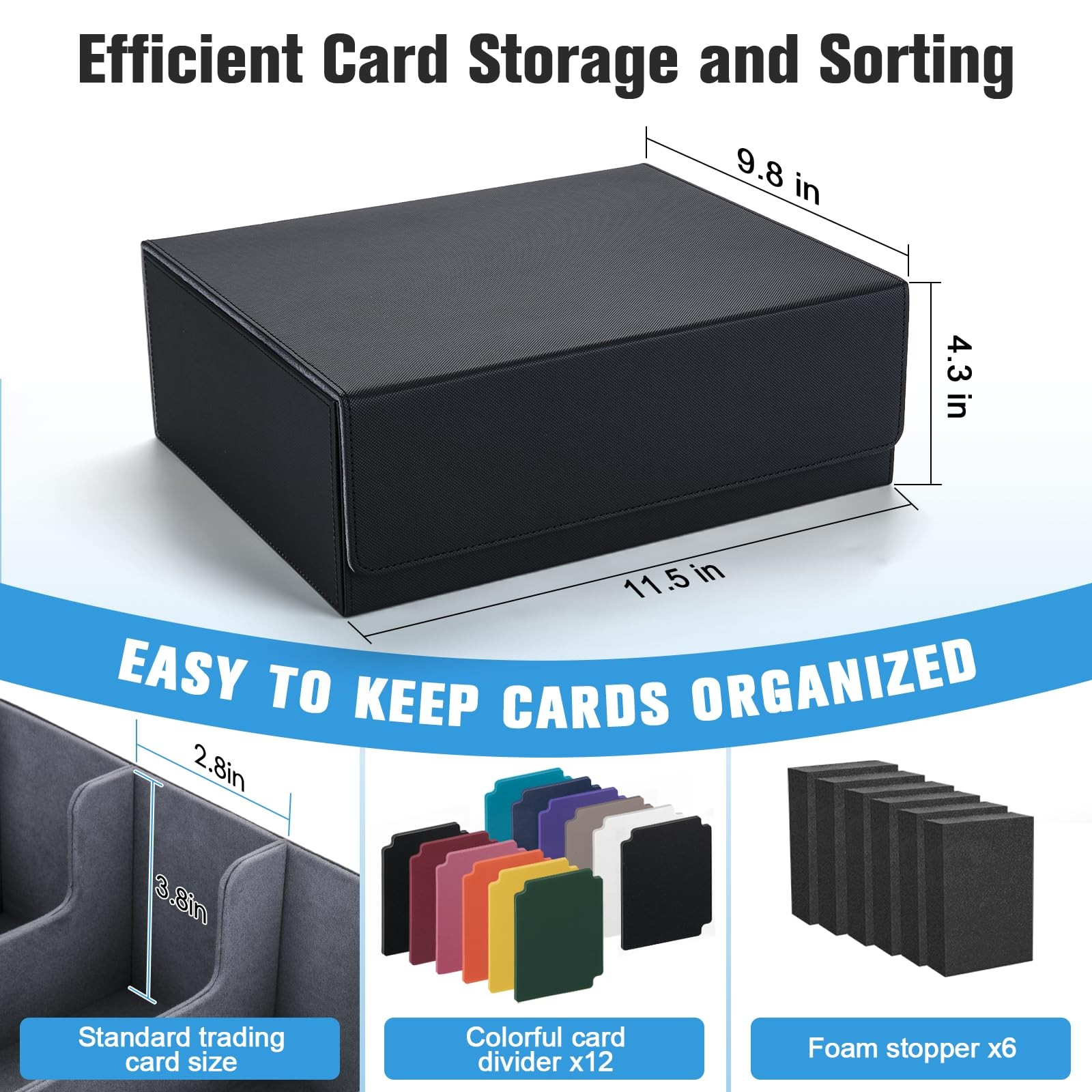 Trading Card Storage Box with 12 Dividers and 6 Foam Stoppers, Large Capacity…