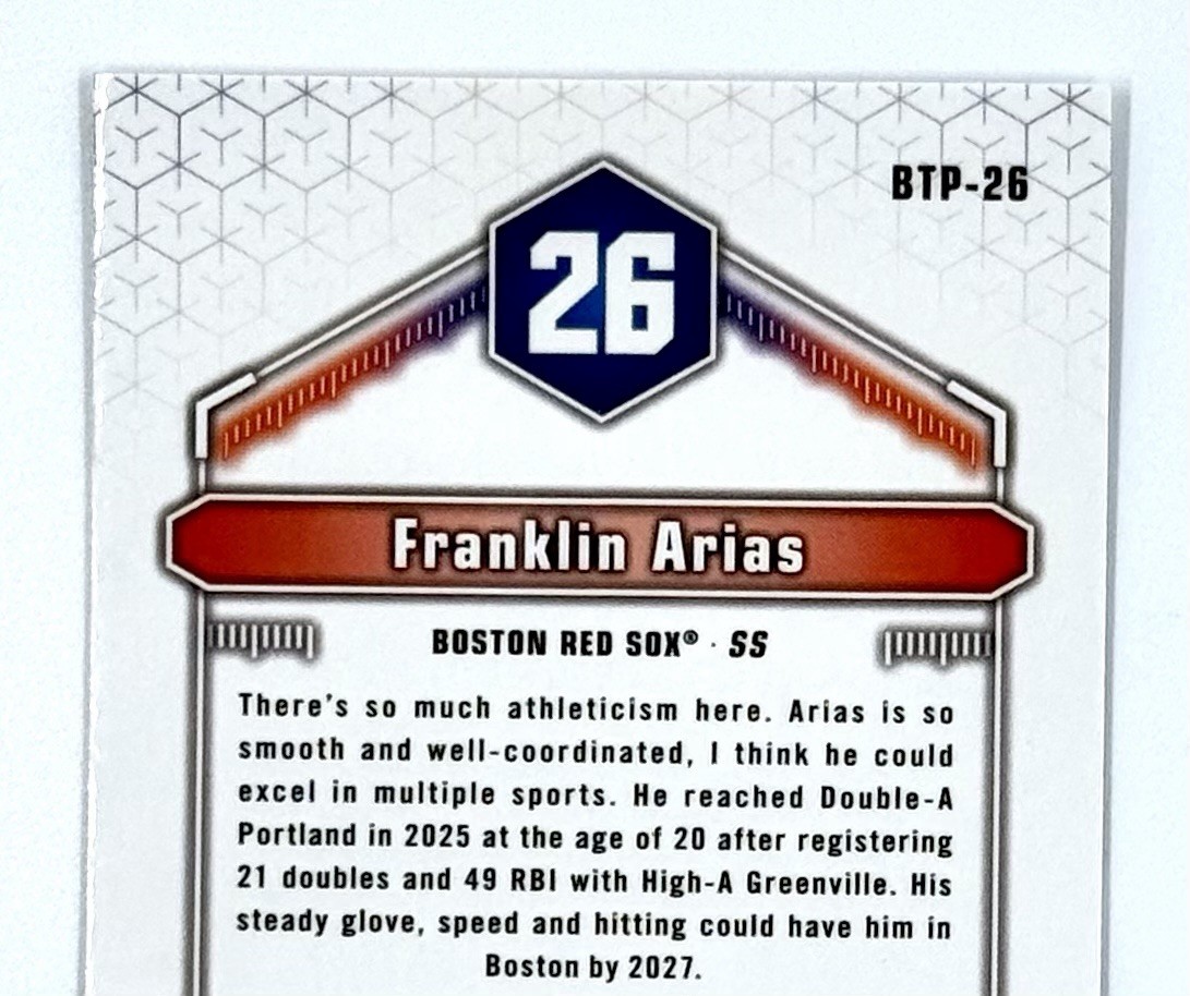 2026 Bowman Baseball Franklin Arias #BTP-26 Top 100 Prospects SP Boston Red Sox
