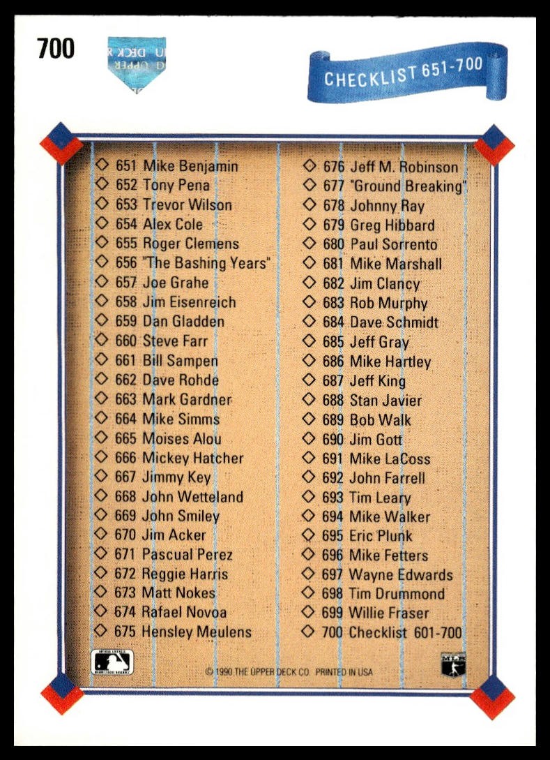 1991 Upper Deck #700 Checklist: 601-700 (inv copy c)