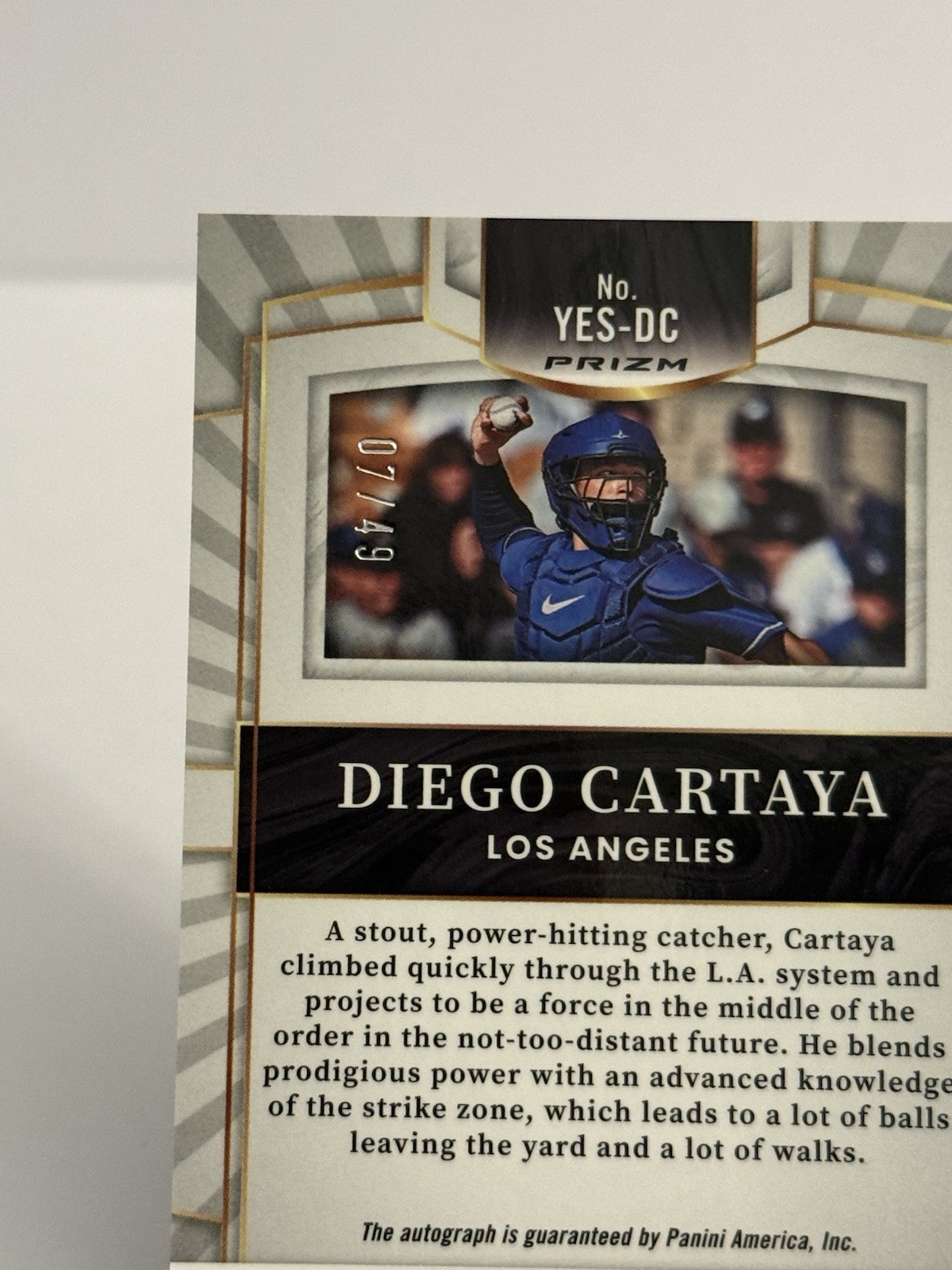 Diego Cartaya 2023 Panini Select Youth Explosion AUTO #YES-DC Tri-Color /49 LAD
