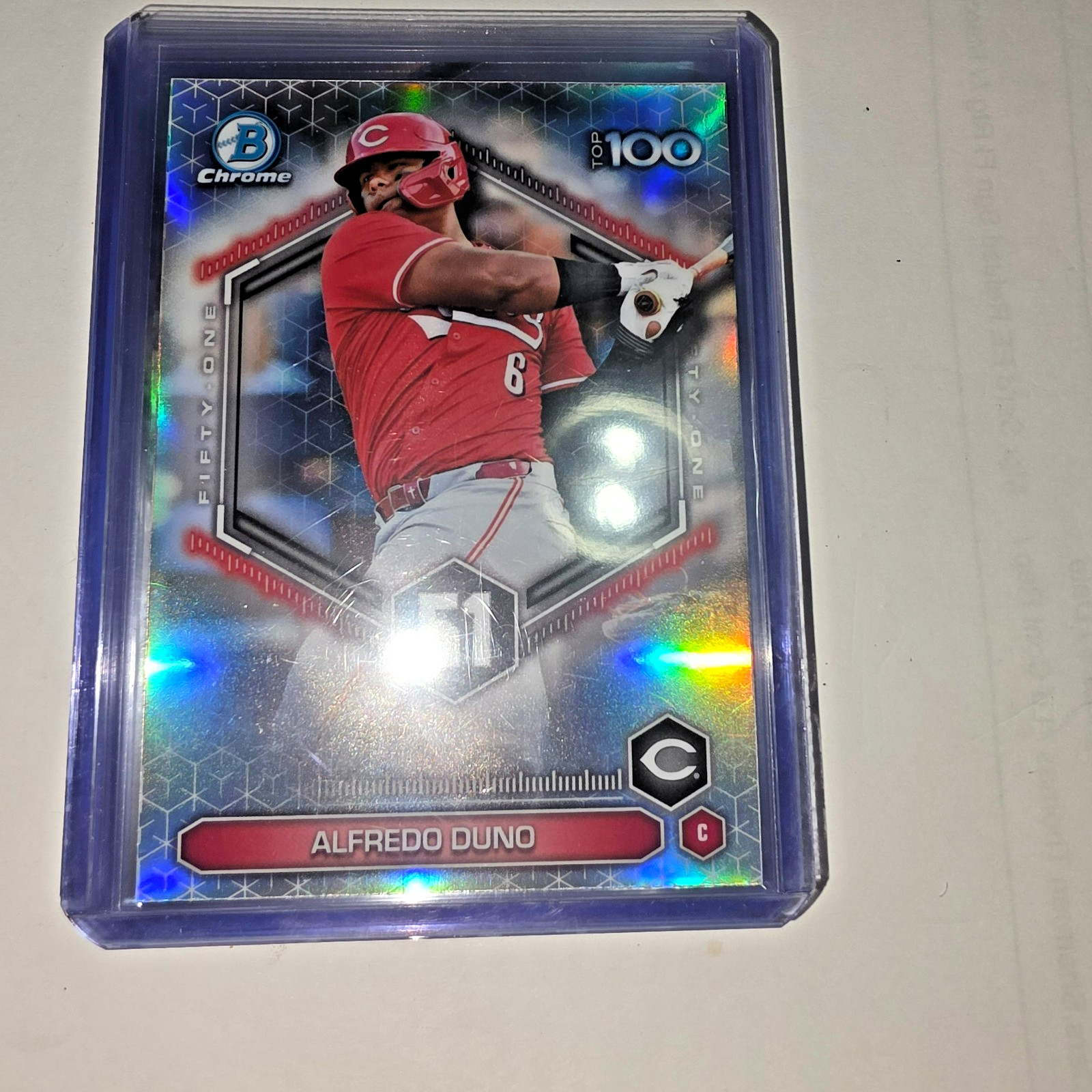 2026 BOWMAN TOP 100 PROSPECT SILVER MIRROR #BTP-51 ALFERDO DUNO RC – CINCINNATI