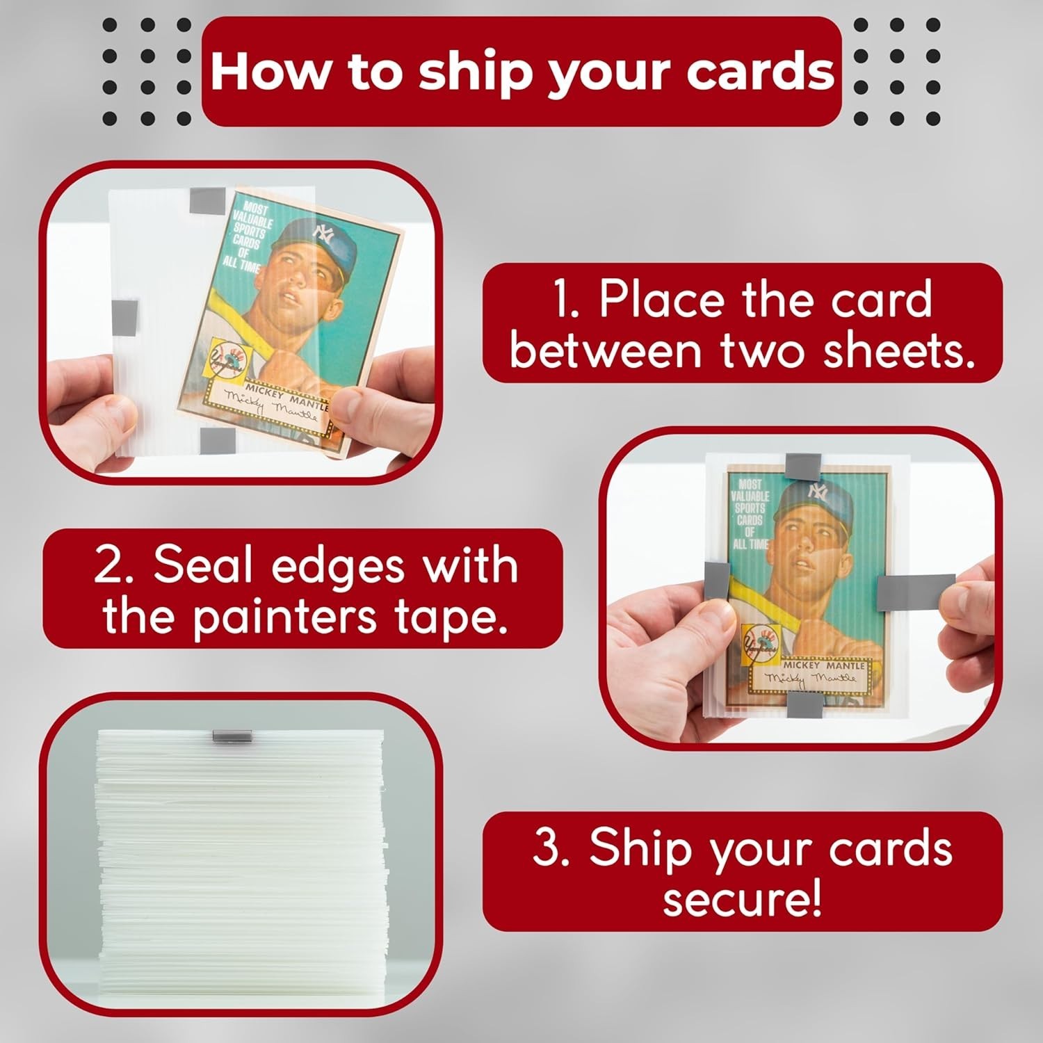 Trading Card Shipping Protector 120 Pack, 3.5″ x 4.5″, Durable Plastic