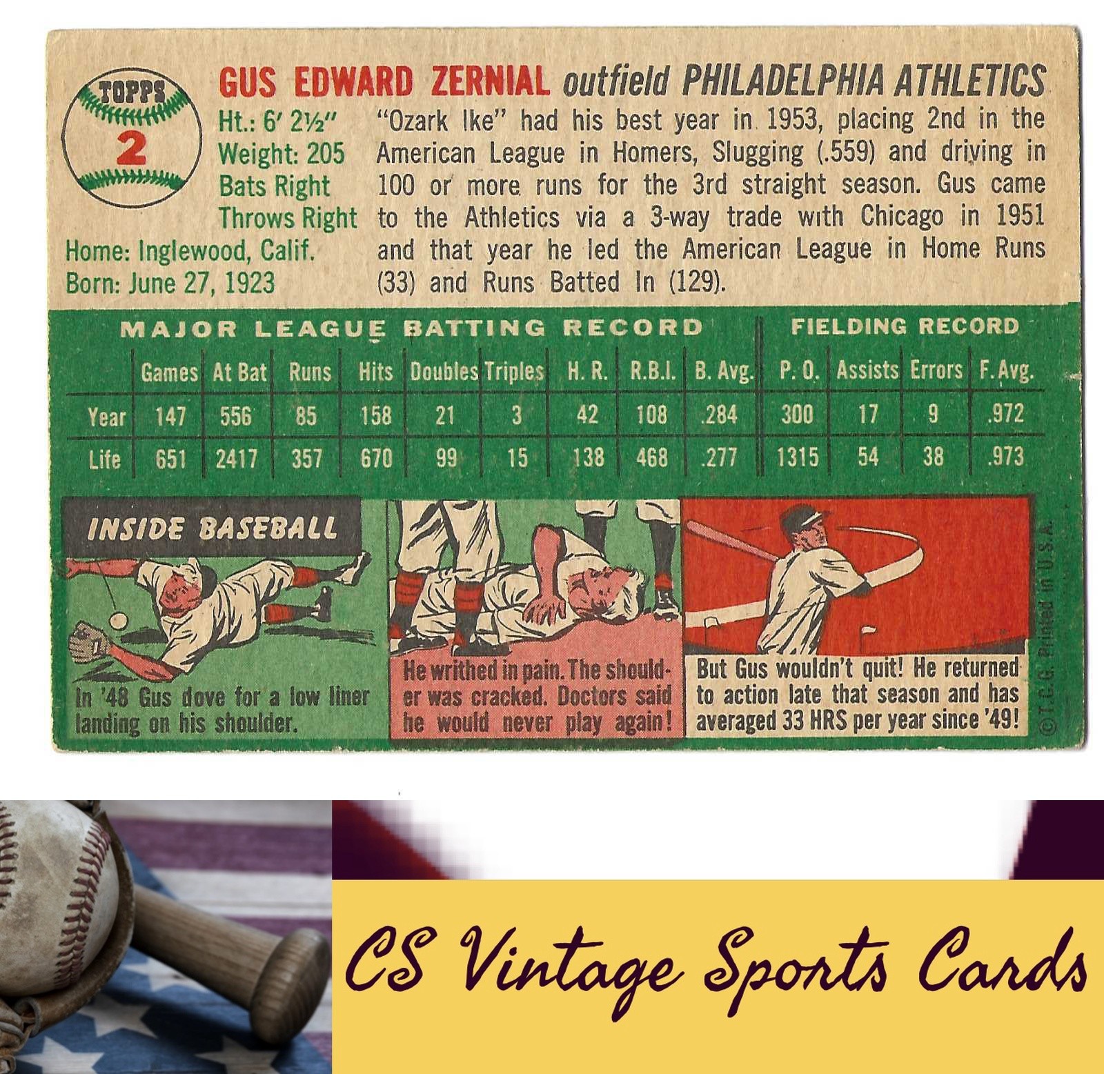 1954 Topps #2 Gus Zernial