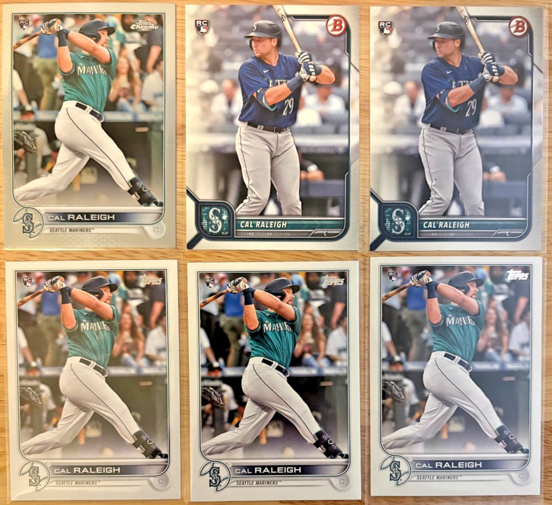 (6x) Cal Raleigh 2022 Topps & Bowman Rookie Lot (RC) w/ 1x CHROME! #7
