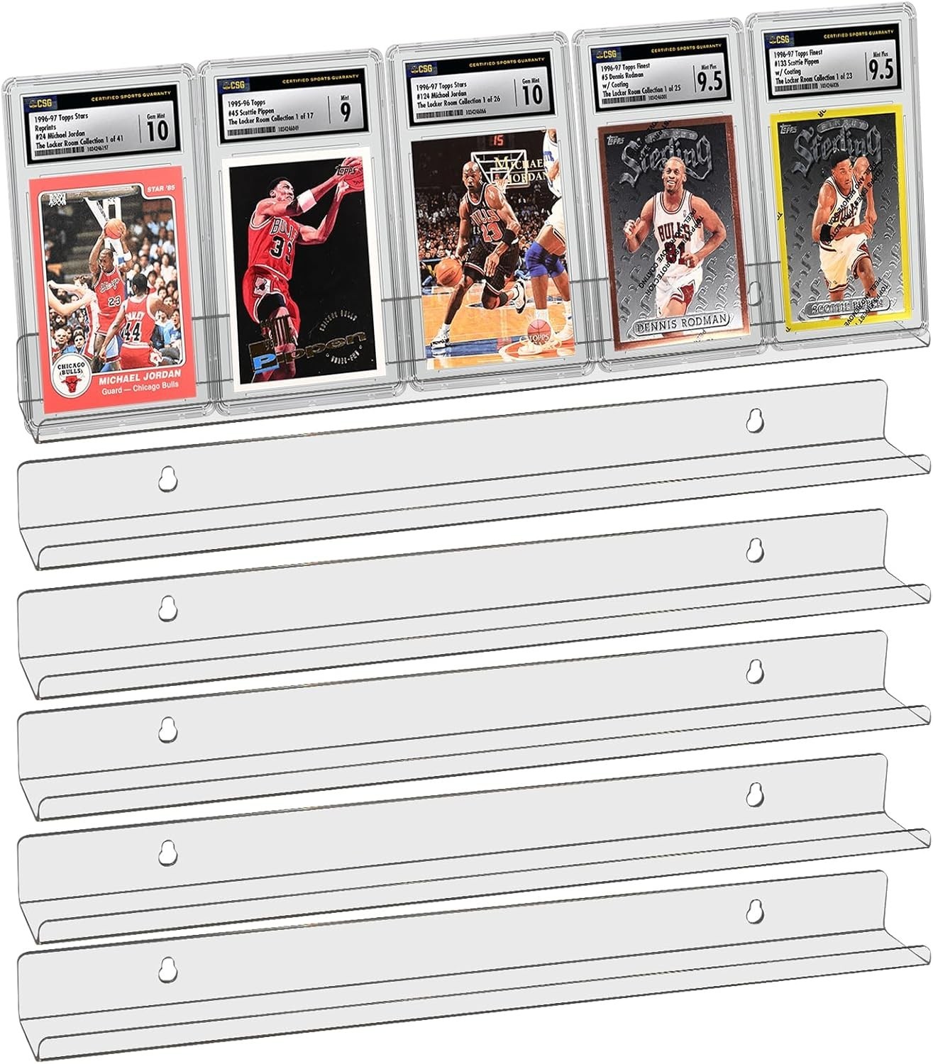 6 Pack Sport Card Display Shelf for Wall – Hold up to 30 Trading Cards, Acrylic