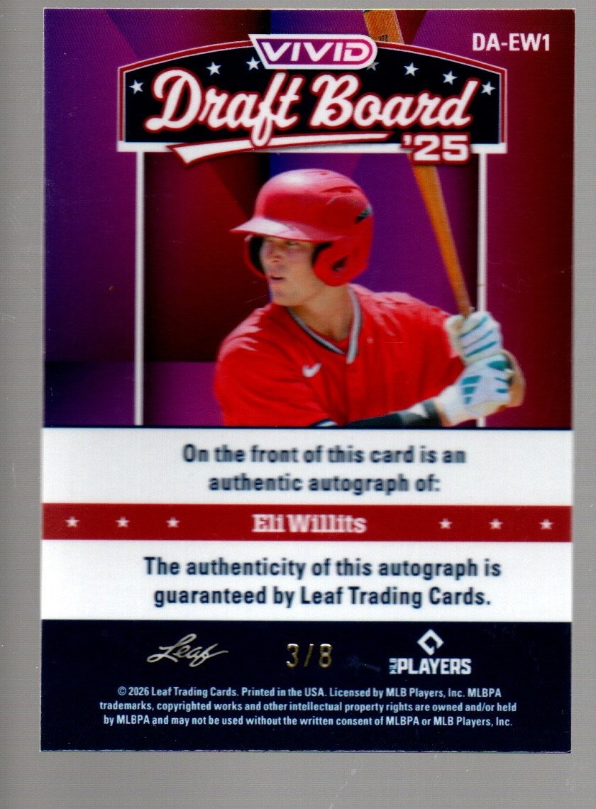 2026 Leaf Vivid Draft Board Autograph Lazer Green #DA-EW1 Eli Willits 3/8