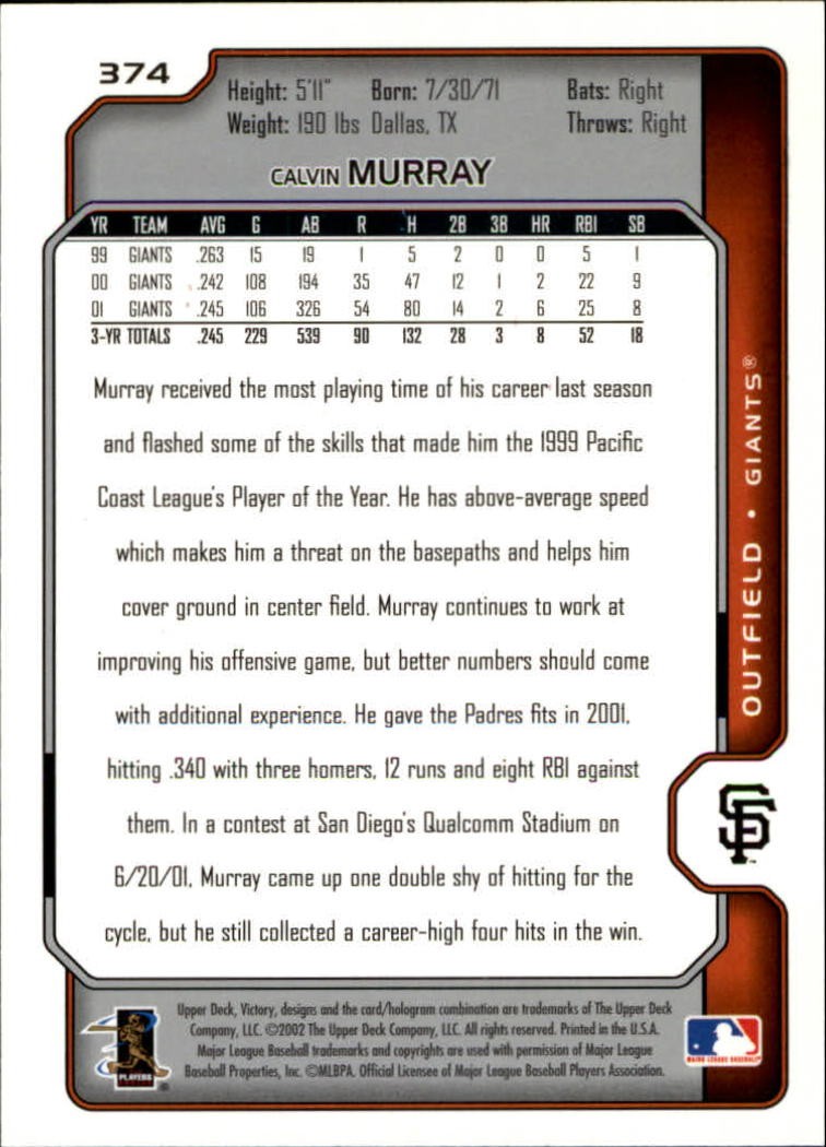2002 Upper Deck Victory #374 Calvin Murray – BB