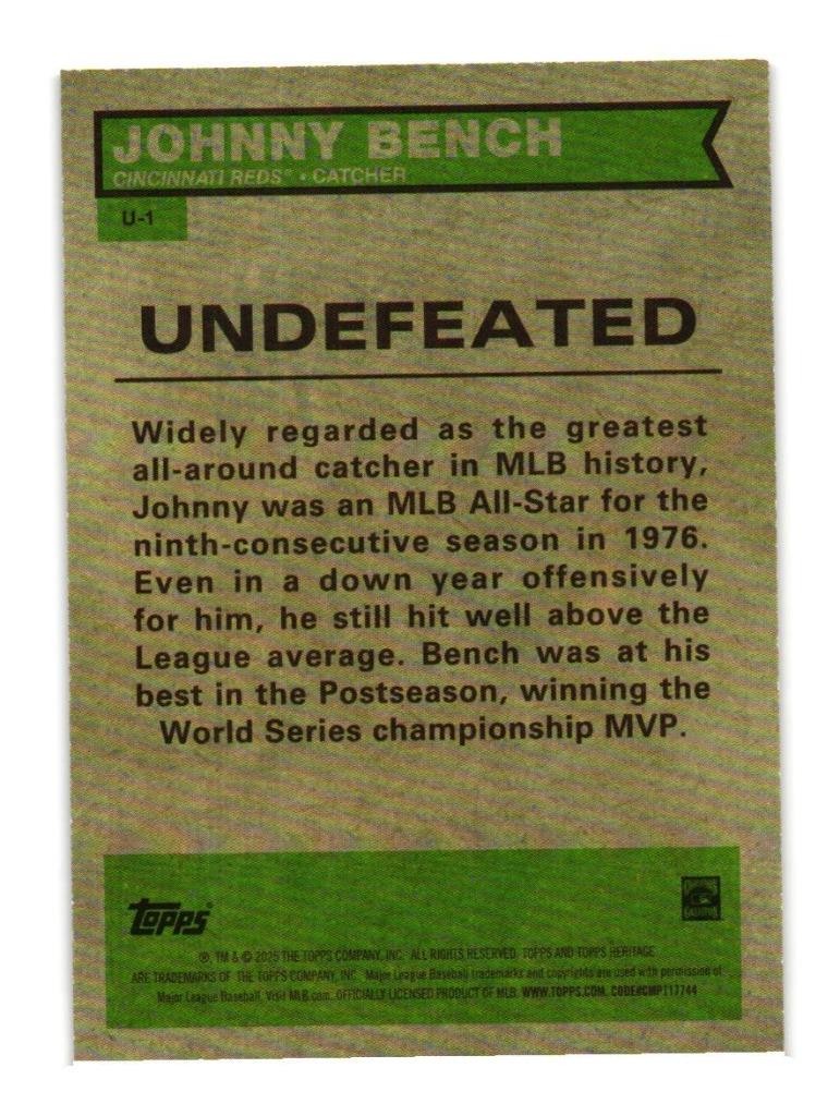 2026 Topps Heritage Undefeated Holographic – Johnny Bench (U-1) Cincinnati Reds