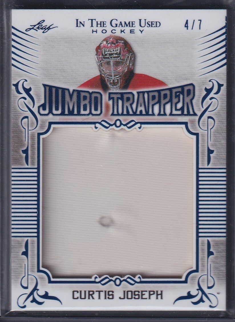 CURTIS JOSEPH – 2020 Leaf In the Game Used Jumbo Trapper #JM-13, /7