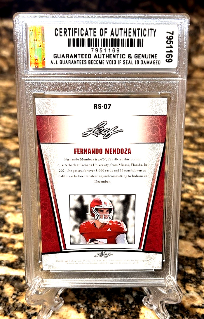 GRADED GEM-MT 10 Fernando Mendoza 2025 LEAF Draft Silver Edition #RS-07. Coa!