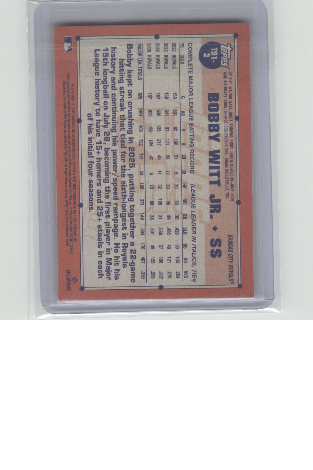 2026 Topps #T91-3 Bobby Witt Jr. 1991 Topps 35th Anniversary B31R1C13