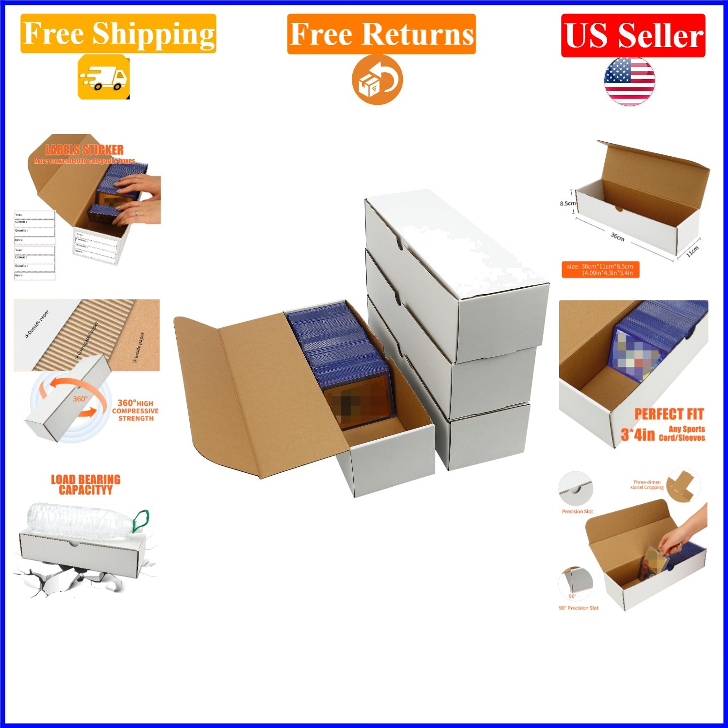 4-Pack White Vintage Trading Card Storage Boxes, Holds 800 Cards