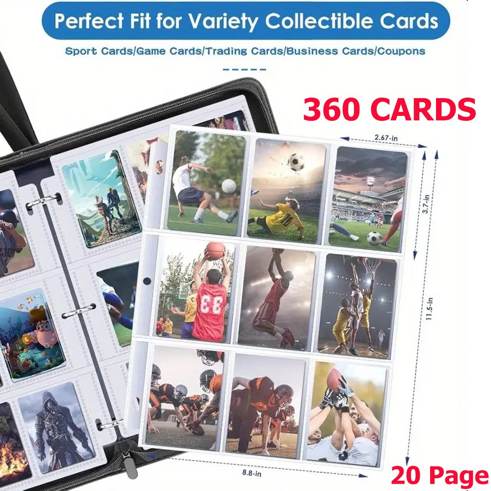 9 Pocket Card Binder Premium Zip Trading Card Binder Double Sided Pocket Binder