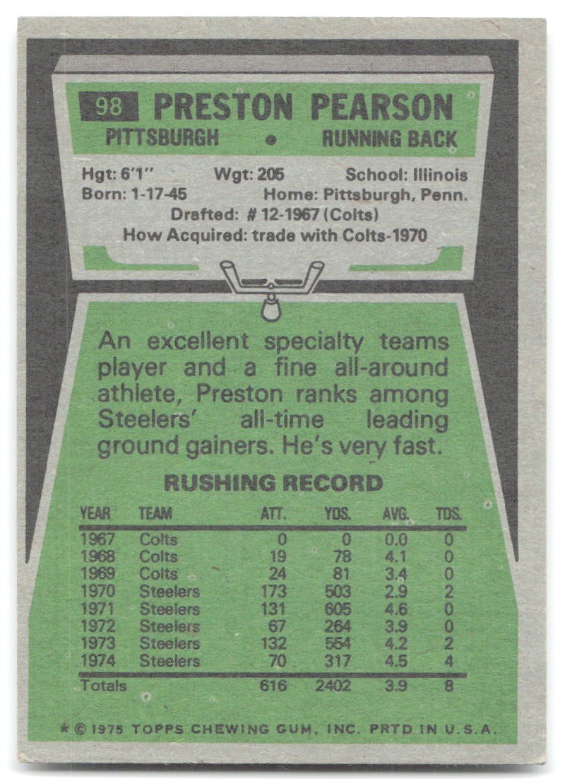 1-295 – 1975 Topps – Preston Pearson #98 -Steelers