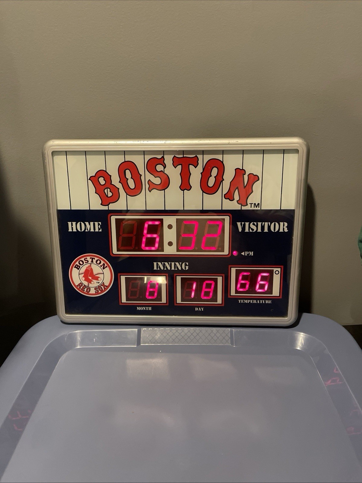 Vintage Red Sox digital sign, Clock, Calendar, Thermometer plug-in – 13″ x 9.5″
