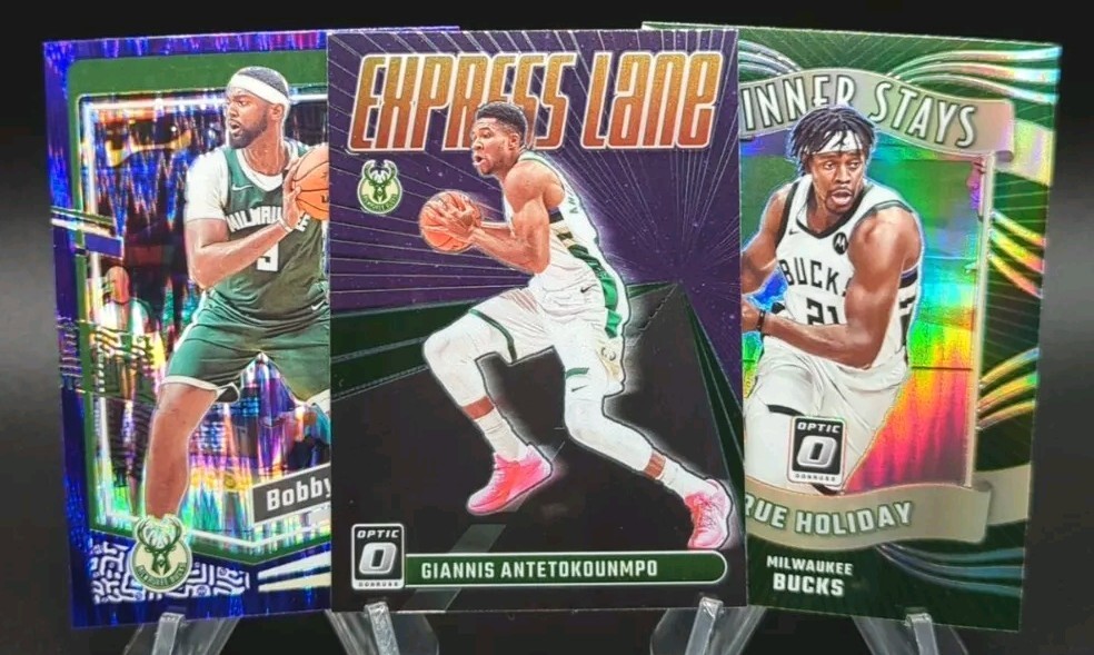 Giannis, Portis & Holiday 2023-24 Donruss Optic Purple Shock Parallel & Inserts