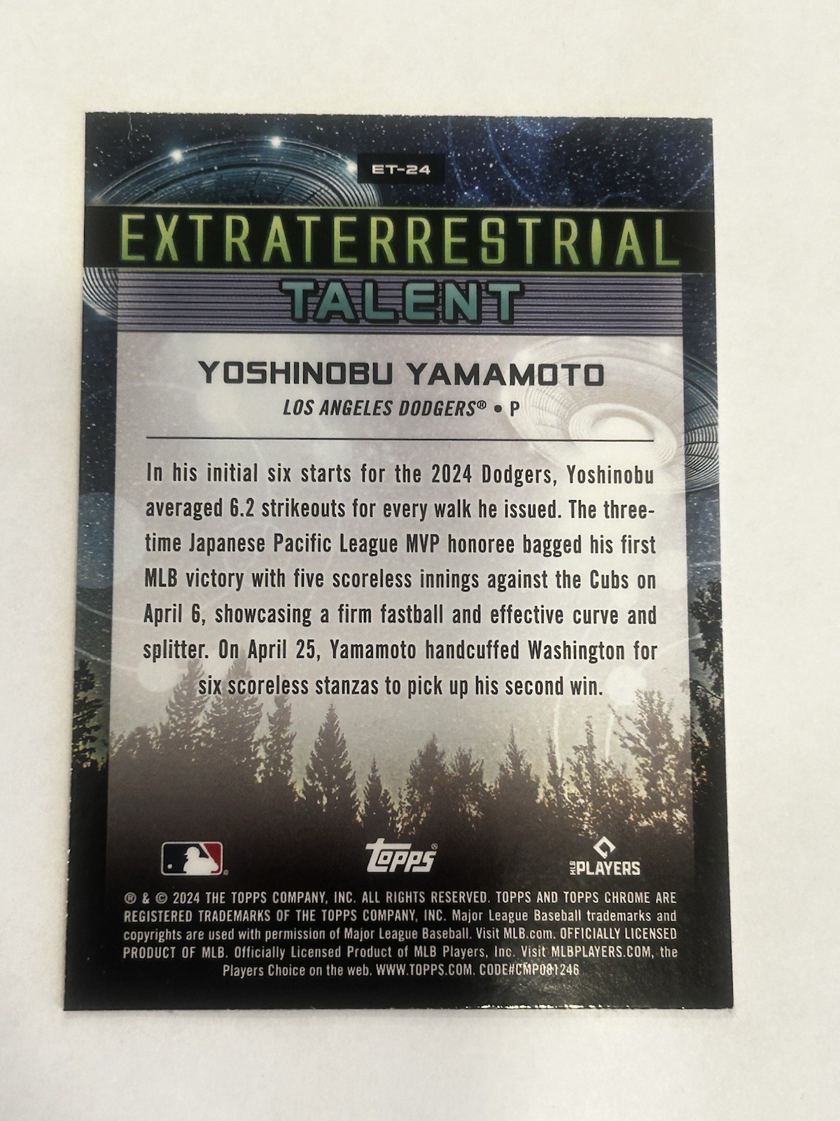 2024 Topps Cosmic Chrome Extraterrestrial Talent Yoshinobu Yamamoto #ET-24 RC