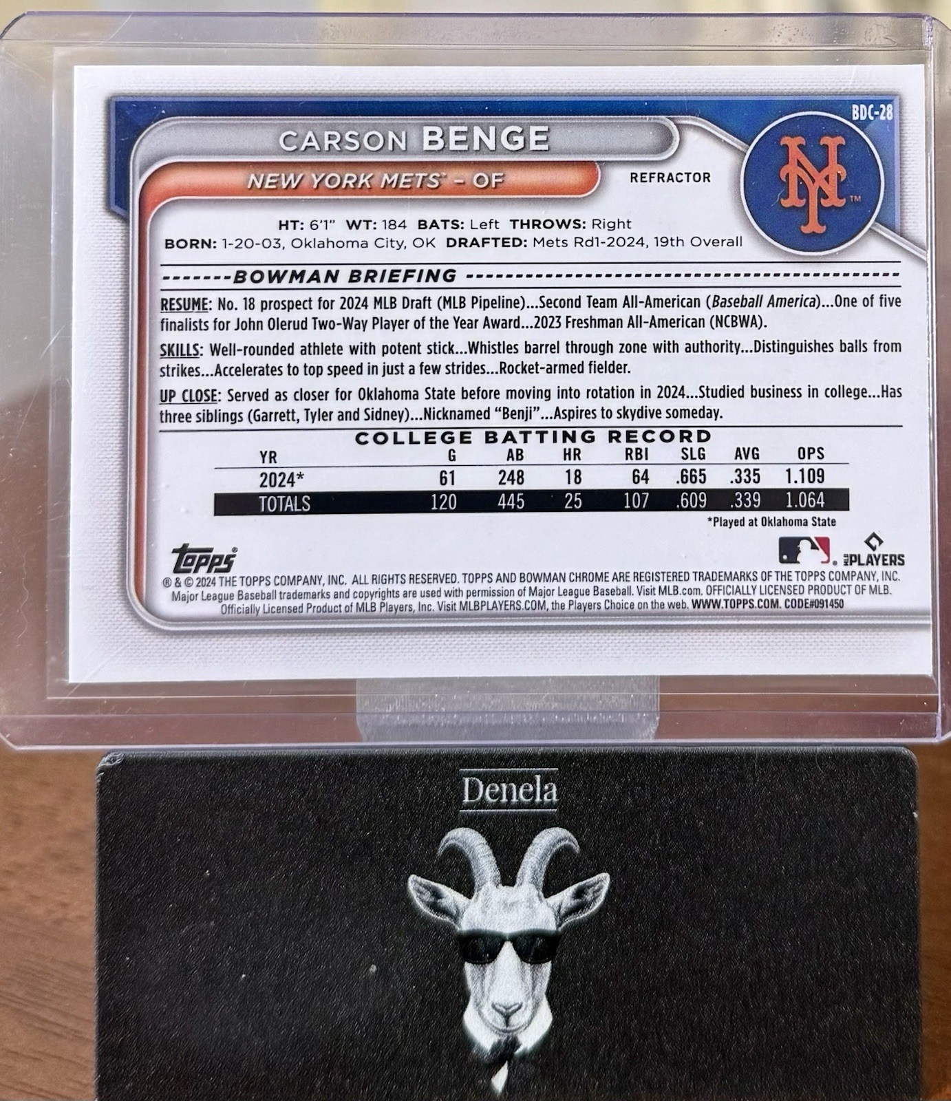 2024 Carson Benge 1st Bowman Draft Chrome Refractor #BDC-28 NY Mets