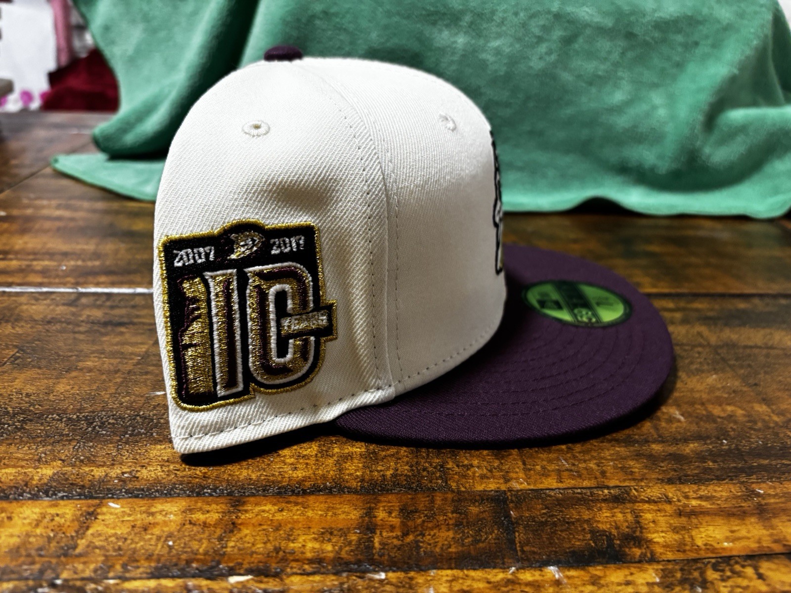 Anaheim Mighty Ducks Off White Plum New Era Fitted 7 3/4 Green Glow In The Dark