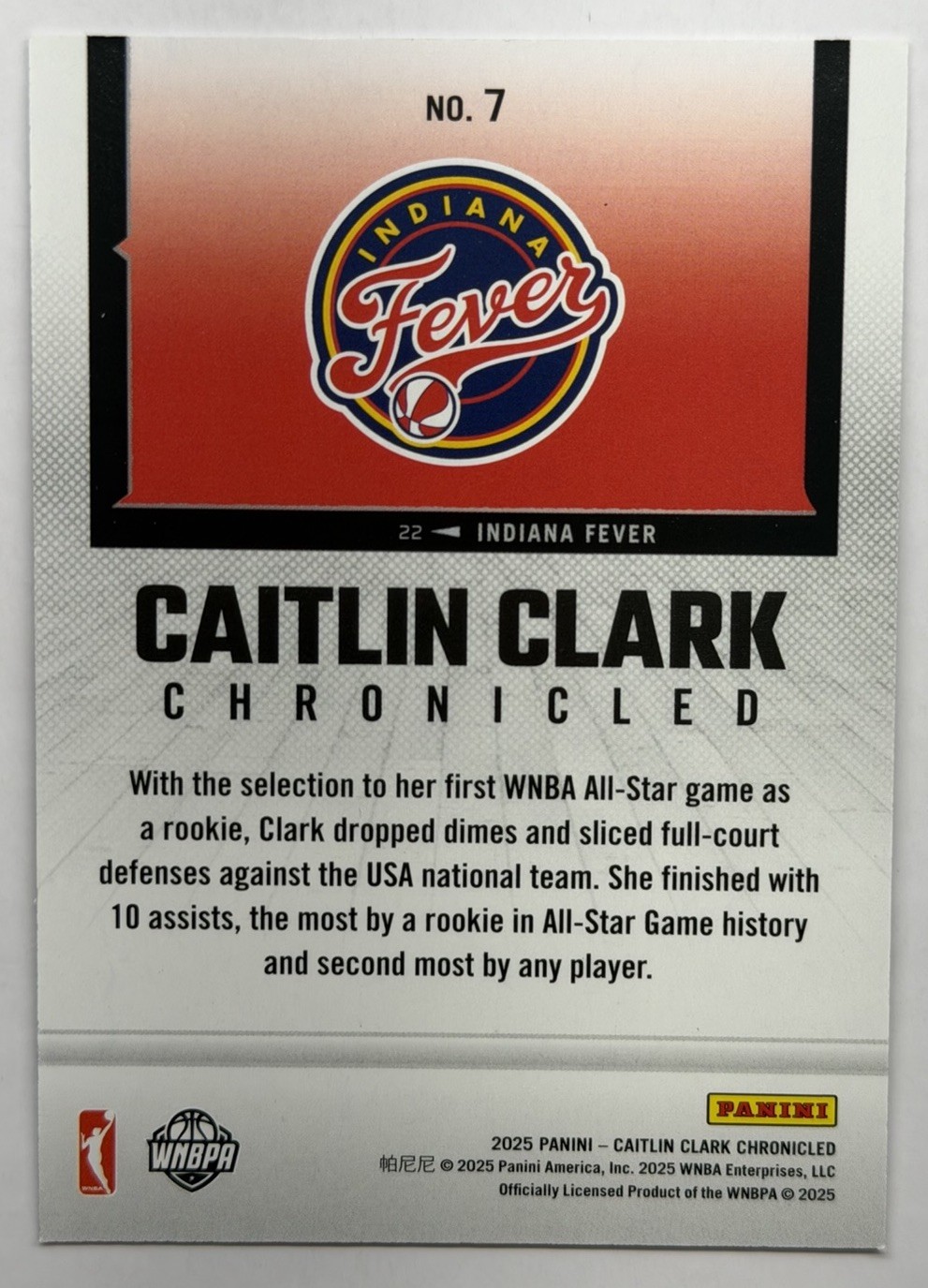 2025 Panini Caitlin Clark Chronicled – WNBA Caitlin Clark #7 Silver Holo NM