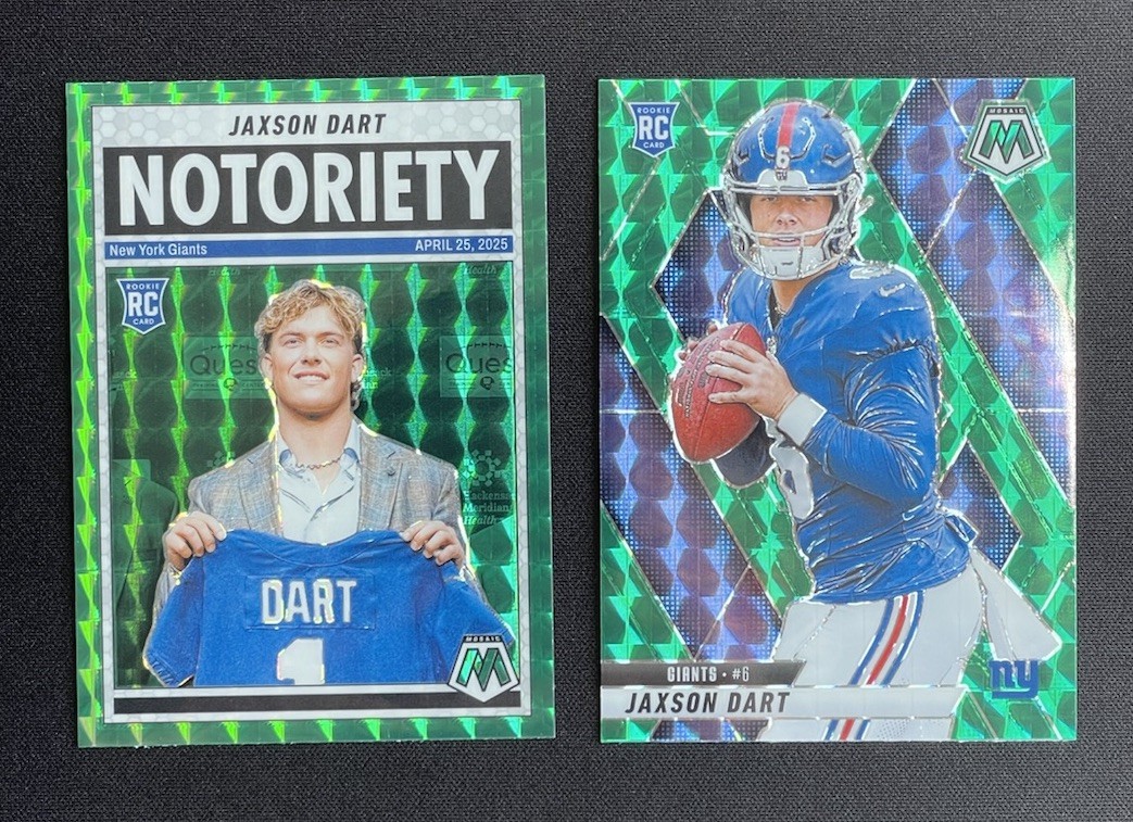 Panini 2025 Mosaic Football Jaxson Dart RC Lot (2) Notoriety #11 Prizm #362