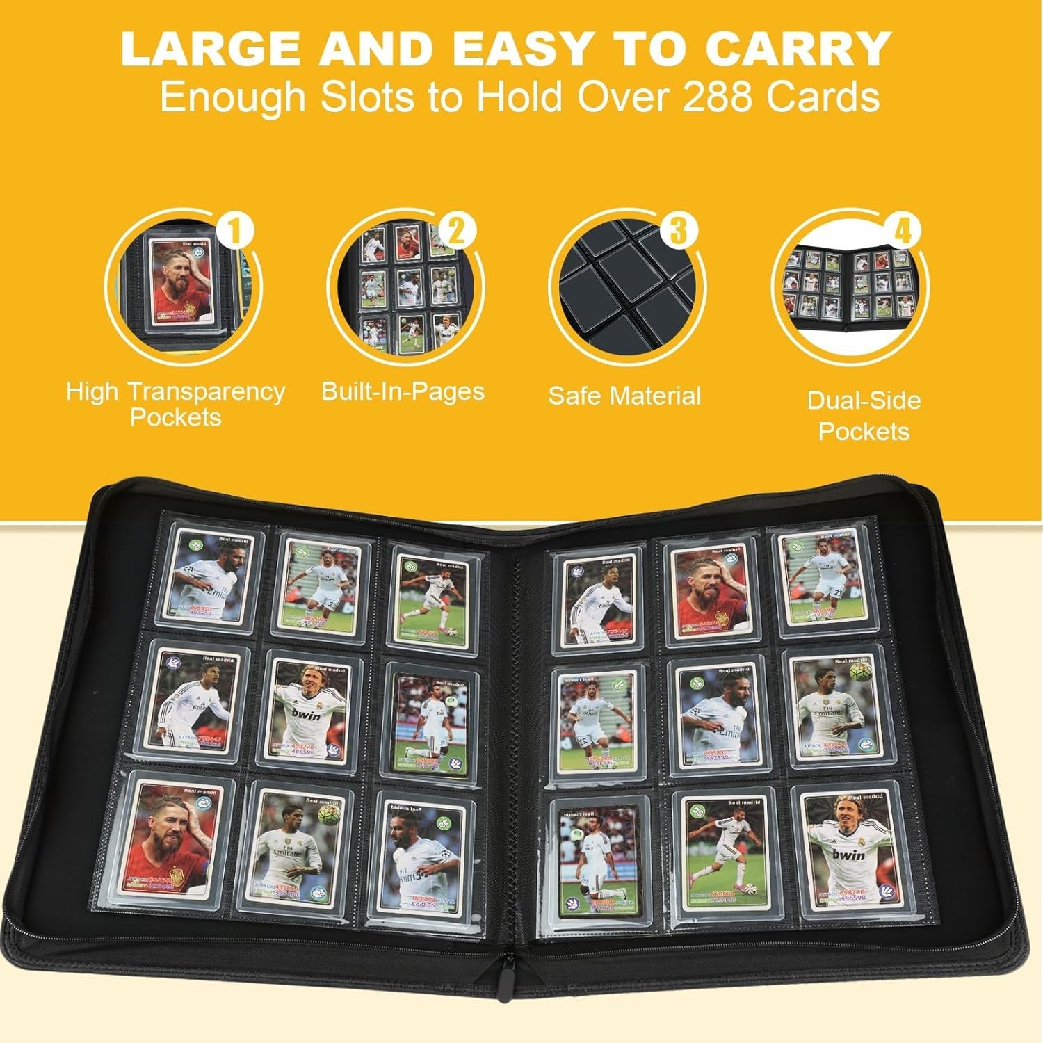 Toploader Binder,Toploader Hard Cases, 9-Pocket Pages Sleeves Hold up 288 Car…
