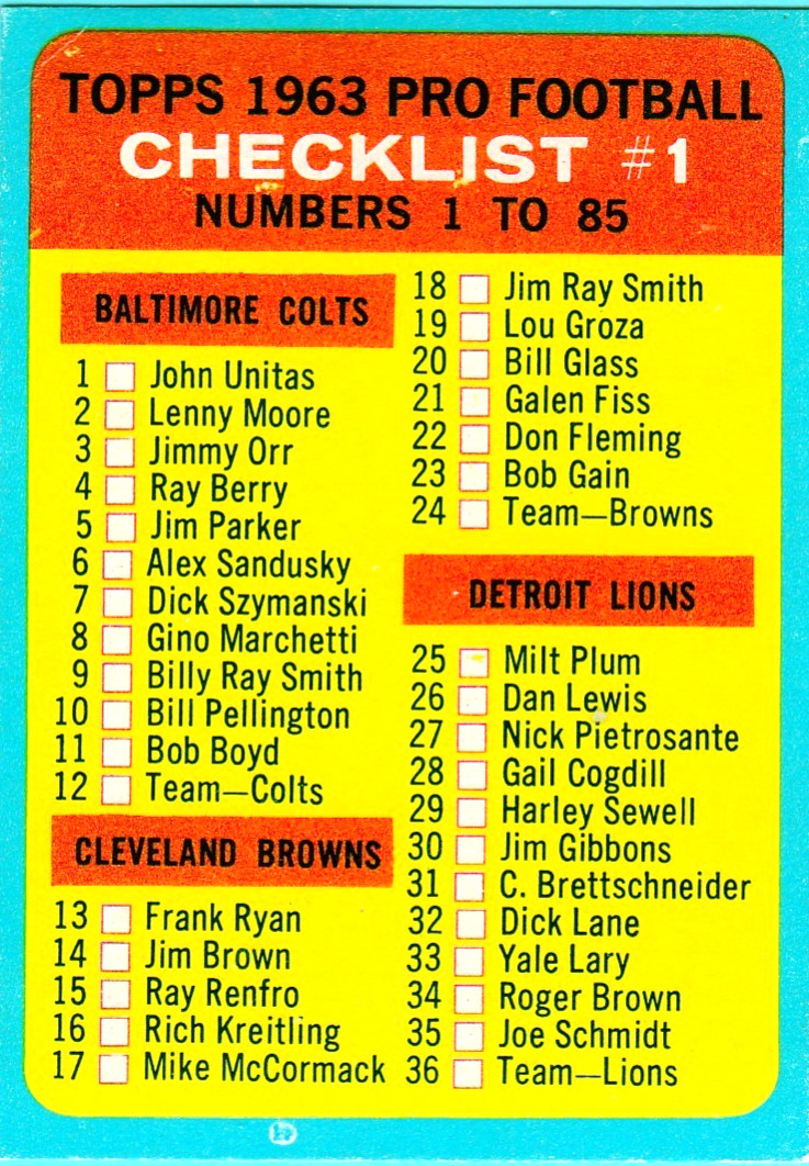 1963 Topps Football – Complete Your Set – You Pick – #1 – 170 – 10/19/25