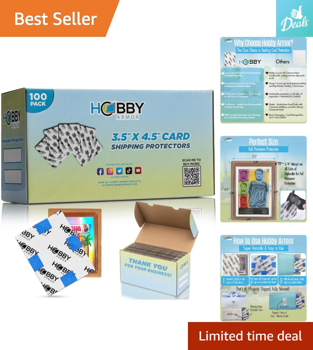 Cardboard Card Protectors for Shipping – 100 Pack & Storage Box – 3.5×4.5 Inches