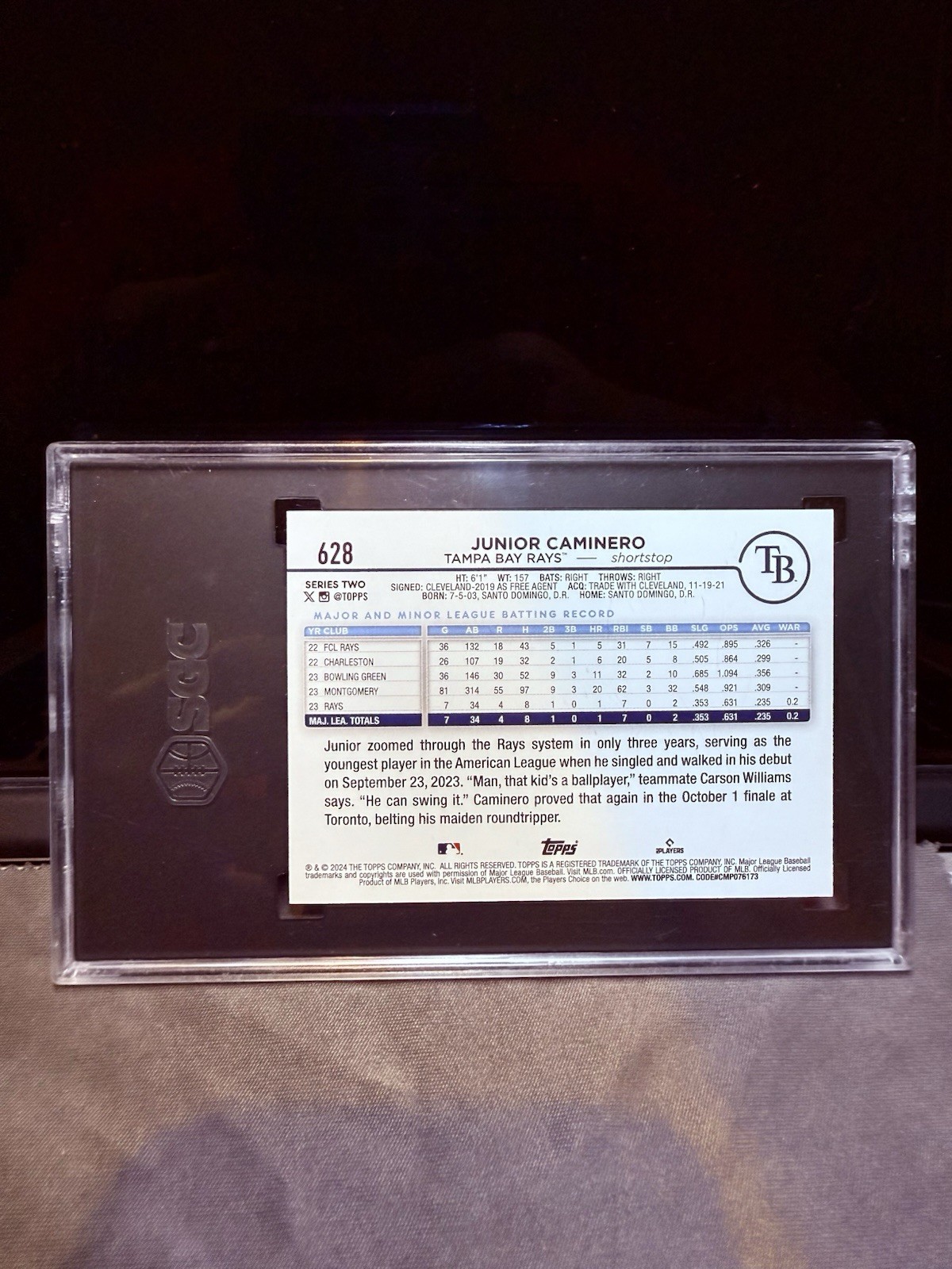 2024 Topps Series Two #628 Gold Foil SP – Junior Caminero RC SGC 9.5