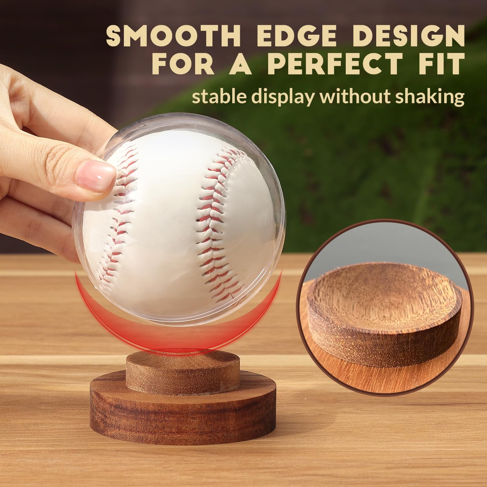 Baseball Display Case, Round Clear Ball Holder with Wooden Base, Autograph Ba…