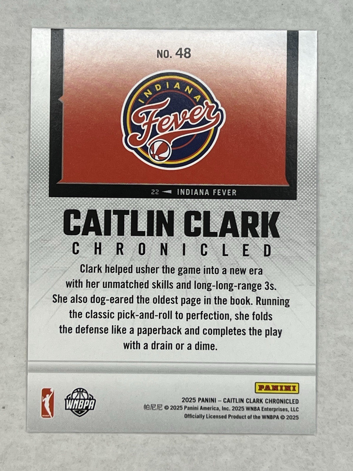 2025 Caitlin Clark Chronicled CAITLIN CLARK Holofoil Prizm #48 Indiana Fever