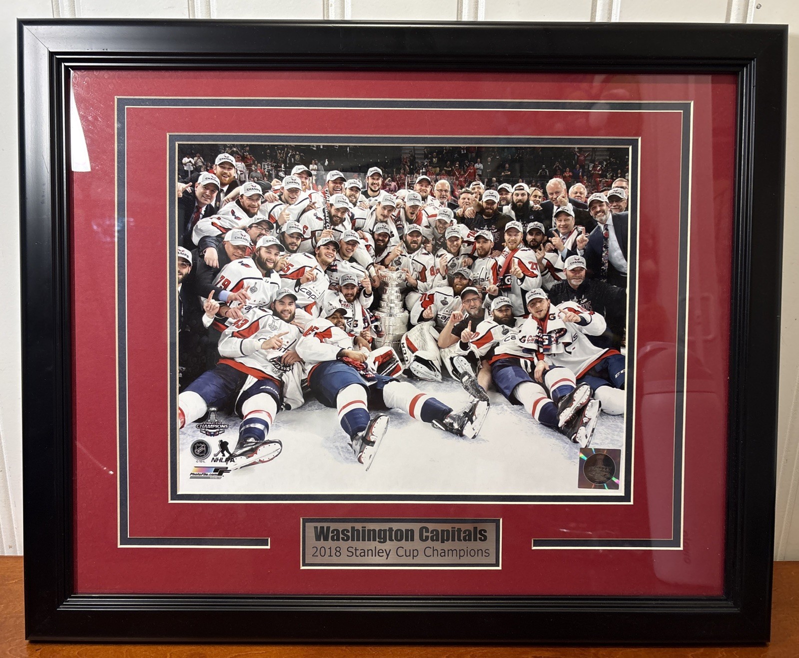 WASHINGTON CAPITALS 2018 STANLEY CUP PRO. MATTED & FRAMED NHL CHAMPIONS 17”X13”
