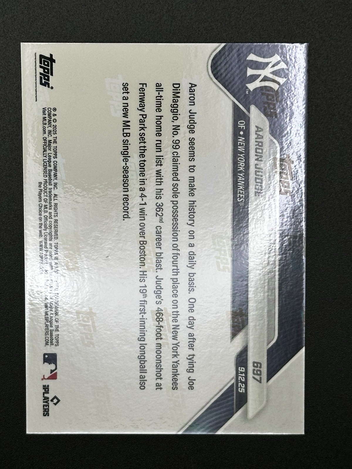 2025 topps now aaron judge 697