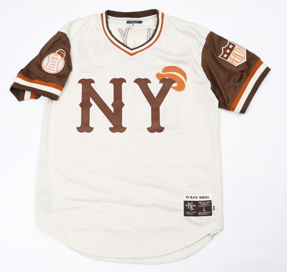 Ebbets Field Flannels New York Black Yankees Sandbag V-Neck Mesh Jersey Large