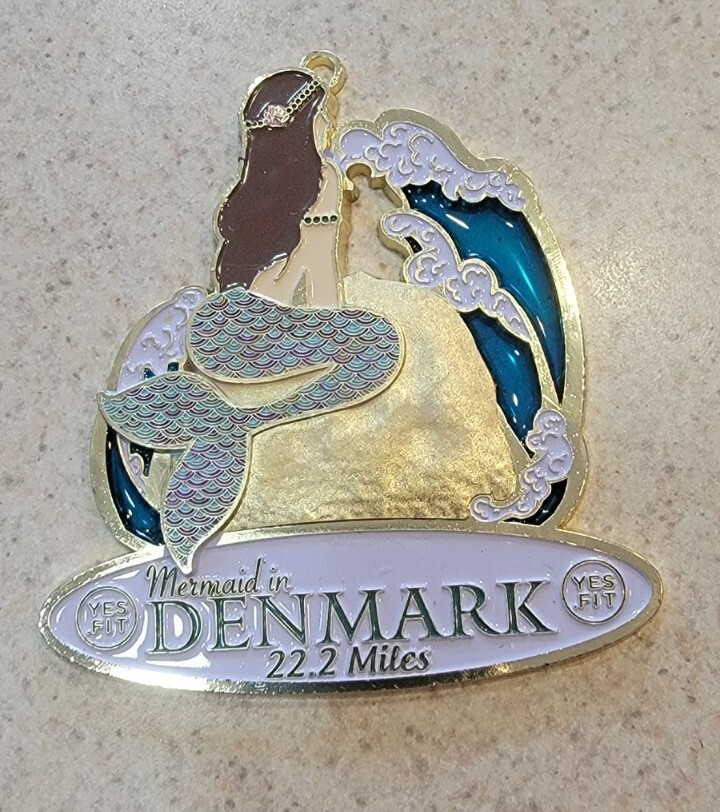 Yes.Fit ” MERMAID in DENMARK ” – 22.2 miles Virtual Marathon Medal – NO RIBBON