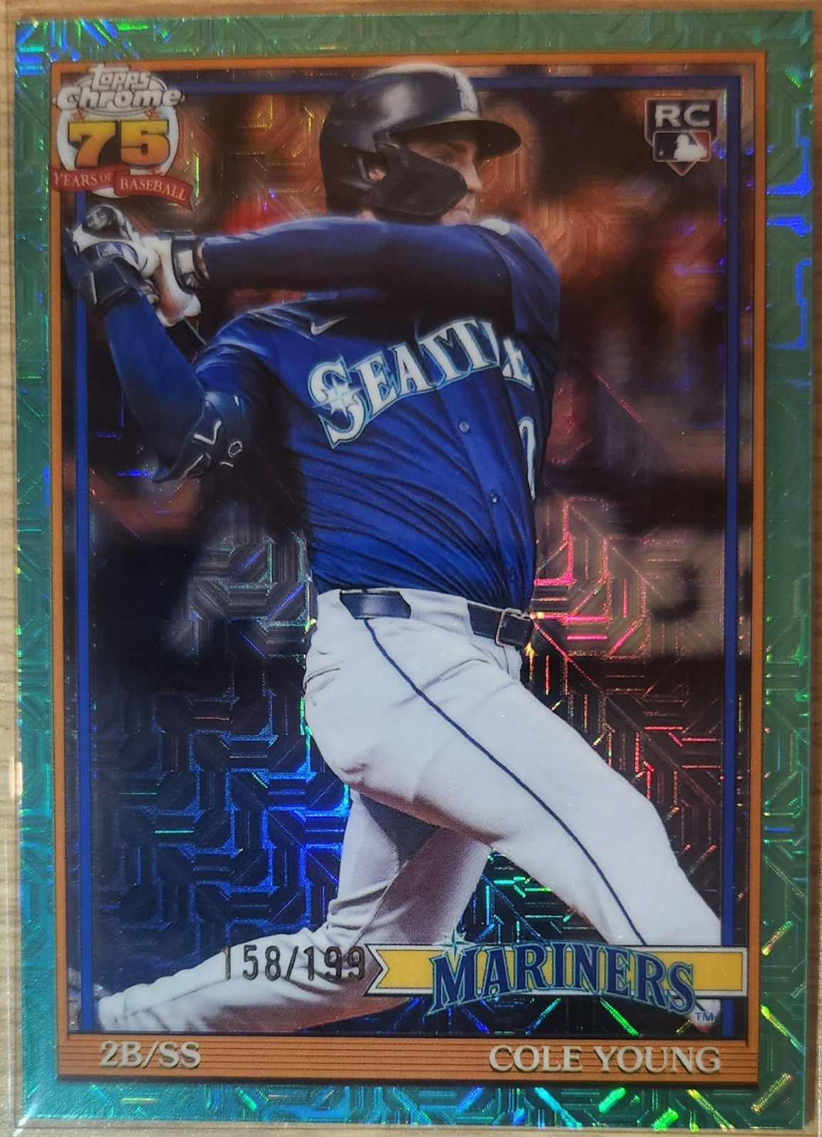 Cole Young 2025 Topps Silver Pack Aqua Mojo Refractor RC /199 #91C2-2 Mariners