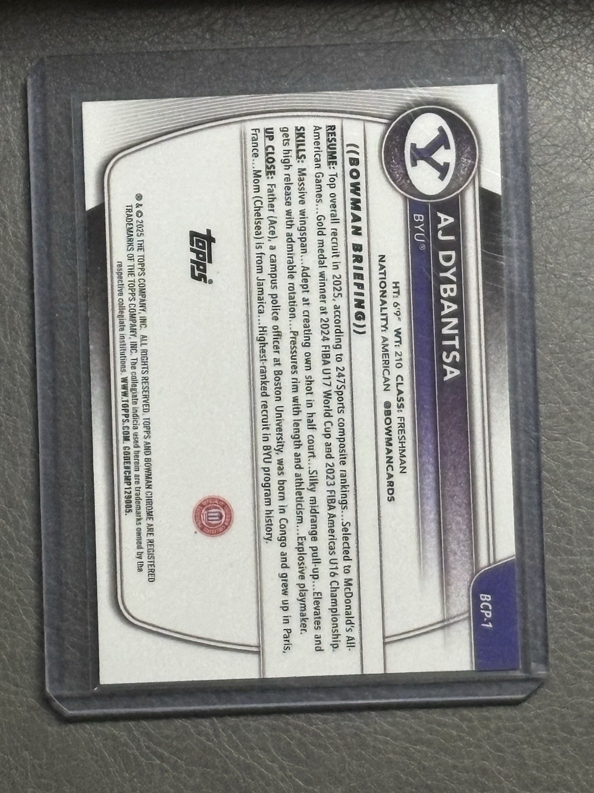 2025 Topps Bowman U Chrome AJ Dybantsa 1st Rookie Card (RC) #BCP-1 NBA