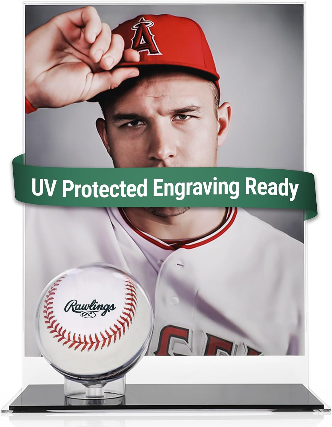 Baseball Holder with Picture Frame – Acrylic Baseball Card Display Case for 8X10