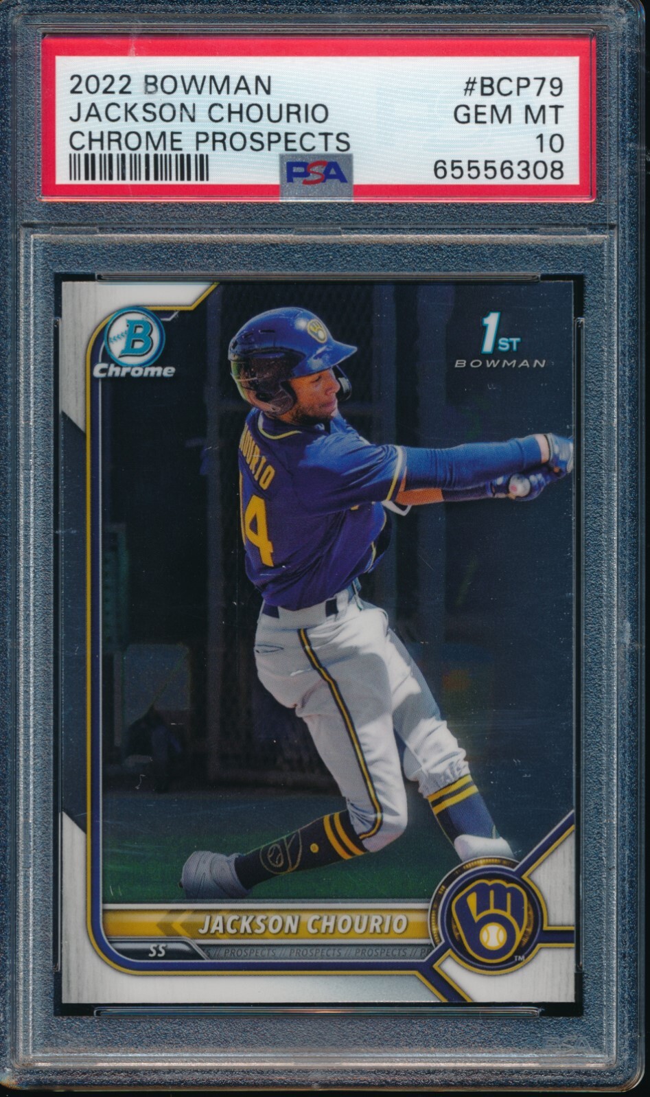 PSA 10 JACKSON CHOURIO 1st 2022 Bowman Chrome Prospects Rookie Card RC GEM MINT